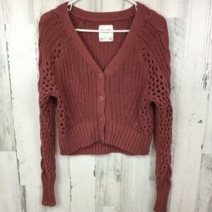 Abercrombie & Fitch Knit Cropped Oversized Button Up Cardigan Sweater Mauve M